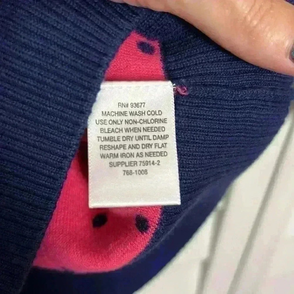 Liz Claiborne 3/4 Sleeve Pullover Polka Dot Sweater Size Petite Small Navy/Pink - Picture 7 of 9